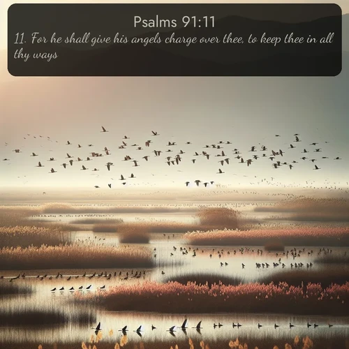citation biblique : 11. For he shall give his angels charge over thee, to keep thee in all thy ways.
 sur fond image nature
