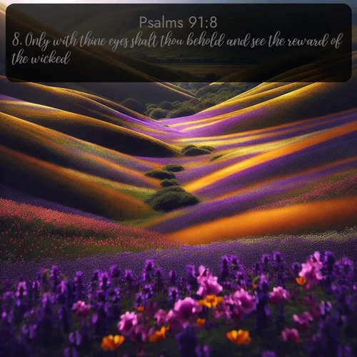 citation biblique : 8. Only with thine eyes shalt thou behold and see the reward of the wicked.
 sur fond image nature