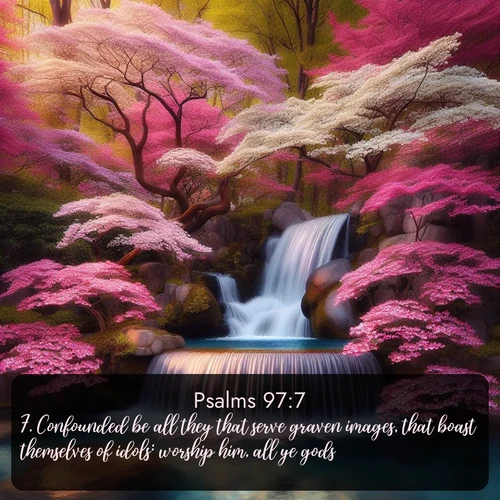 citation biblique : 7. Confounded be all they that serve graven images, that boast themselves of idols: worship him, all ye gods.
 sur fond image nature