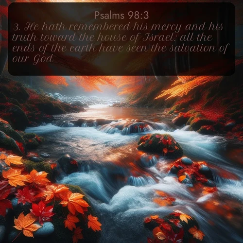 citation biblique : 3. He hath remembered his mercy and his truth toward the house of Israel: all the ends of the earth have seen the salvation of our God.
 sur fond image nature