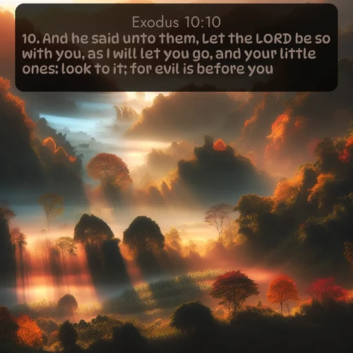 citation biblique : 10. And he said unto them, Let the LORD be so with you, as I will let you go, and your little ones: look to it; for evil is before you.
 sur fond image nature