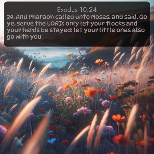 citation biblique : 24. And Pharaoh called unto Moses, and said, Go ye, serve the LORD; only let your flocks and your herds be stayed: let your little ones also go with you.
 sur fond image nature