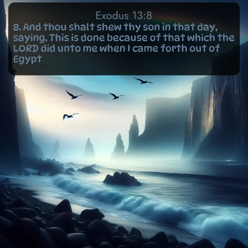 citation biblique : 8. And thou shalt shew thy son in that day, saying, This is done because of that which the LORD did unto me when I came forth out of Egypt.
 sur fond image nature