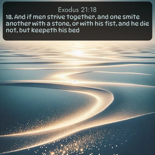 citation biblique : 18. And if men strive together, and one smite another with a stone, or with his fist, and he die not, but keepeth his bed:
 sur fond image nature