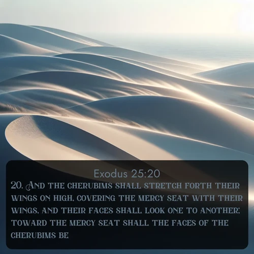 citation biblique : 20. And the cherubims shall stretch forth their wings on high, covering the mercy seat with their wings, and their faces shall look one to another; toward the mercy seat shall the faces of the cherubims be.
 sur fond image nature