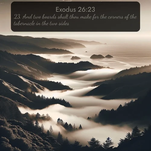 citation biblique : 23. And two boards shalt thou make for the corners of the tabernacle in the two sides.
 sur fond image nature