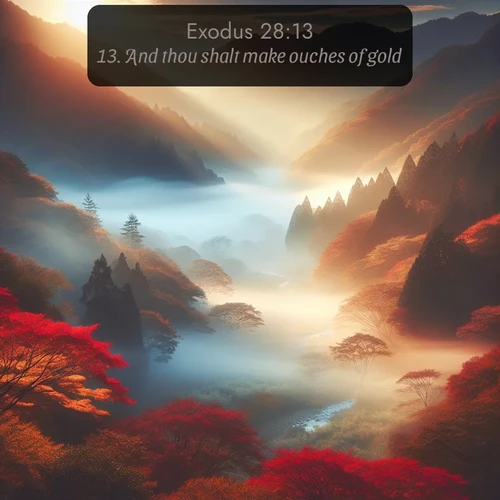 citation biblique : 13. And thou shalt make ouches of gold;
 sur fond image nature
