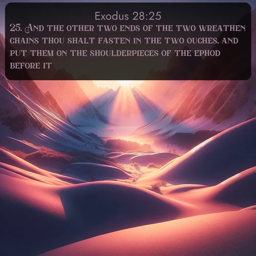 citation biblique : 25. And the other two ends of the two wreathen chains thou shalt fasten in the two ouches, and put them on the shoulderpieces of the ephod before it.
 sur fond image nature