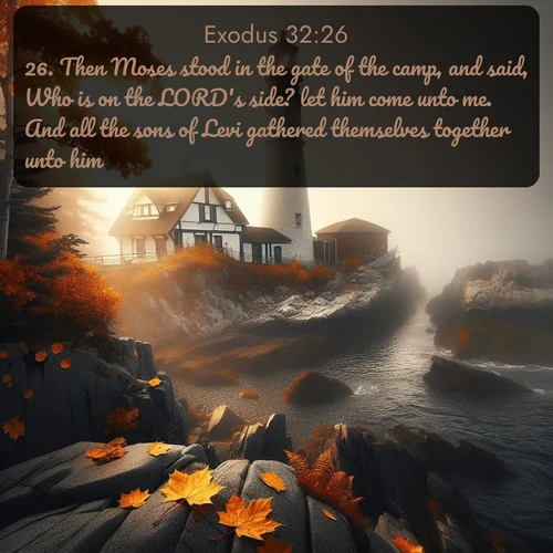 citation biblique : 26. Then Moses stood in the gate of the camp, and said, Who is on the LORD&#039;s side? let him come unto me. And all the sons of Levi gathered themselves together unto him.
 sur fond image nature