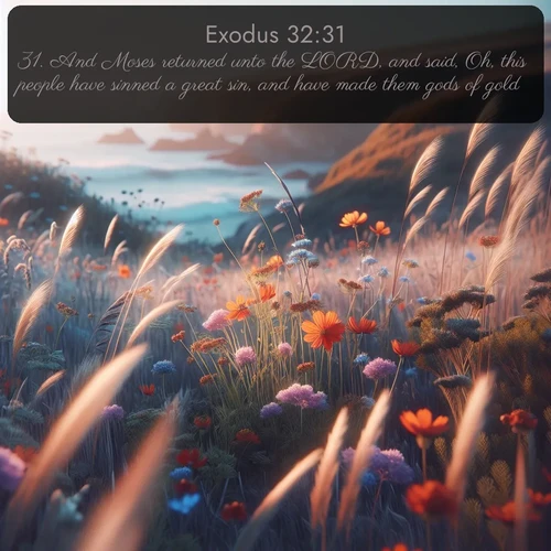 citation biblique : 31. And Moses returned unto the LORD, and said, Oh, this people have sinned a great sin, and have made them gods of gold.
 sur fond image nature