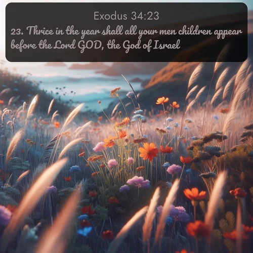 citation biblique : 23. Thrice in the year shall all your men children appear before the Lord GOD, the God of Israel.
 sur fond image nature