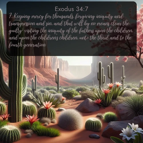 citation biblique : 7. Keeping mercy for thousands, forgiving iniquity and transgression and sin, and that will by no means clear the guilty; visiting the iniquity of the fathers upon the children, and upon the children&#039;s children, unto the third and to the fourth generation.
 sur fond image nature