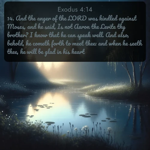 citation biblique : 14. And the anger of the LORD was kindled against Moses, and he said, Is not Aaron the Levite thy brother? I know that he can speak well. And also, behold, he cometh forth to meet thee: and when he seeth thee, he will be glad in his heart.
 sur fond image nature