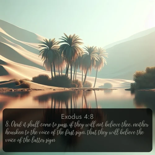 citation biblique : 8. And it shall come to pass, if they will not believe thee, neither hearken to the voice of the first sign, that they will believe the voice of the latter sign.
 sur fond image nature