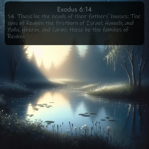 citation biblique : 14. These be the heads of their fathers&#039; houses: The sons of Reuben the firstborn of Israel; Hanoch, and Pallu, Hezron, and Carmi: these be the families of Reuben.
 sur fond image nature