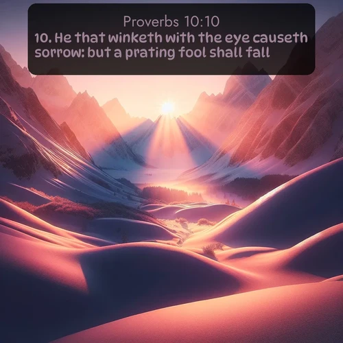 citation biblique : 10. He that winketh with the eye causeth sorrow: but a prating fool shall fall.
 sur fond image nature