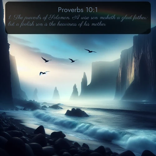 citation biblique : 1. The proverbs of Solomon. A wise son maketh a glad father: but a foolish son is the heaviness of his mother.
 sur fond image nature