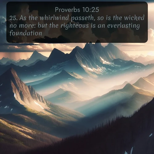 citation biblique : 25. As the whirlwind passeth, so is the wicked no more: but the righteous is an everlasting foundation.
 sur fond image nature