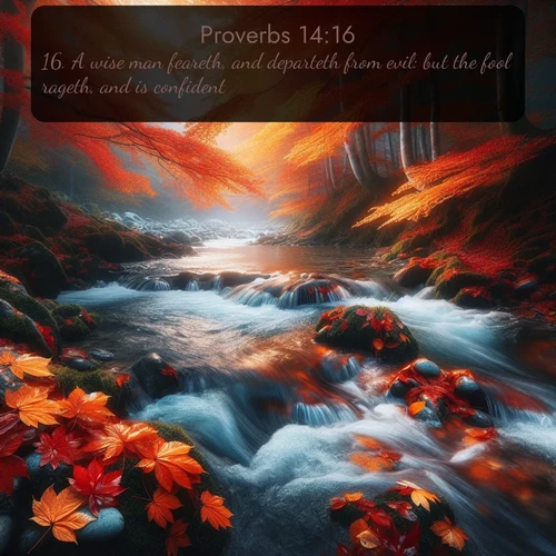 citation biblique : 16. A wise man feareth, and departeth from evil: but the fool rageth, and is confident.
 sur fond image nature