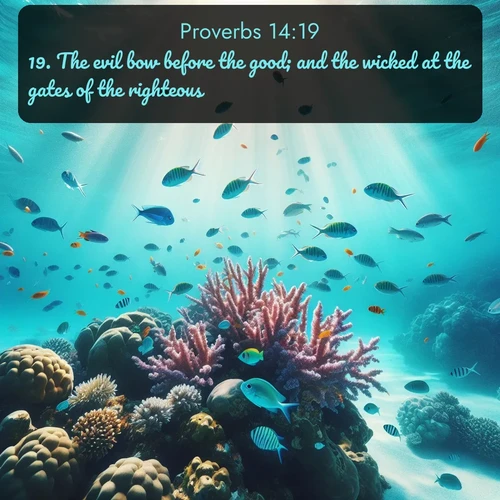 citation biblique : 19. The evil bow before the good; and the wicked at the gates of the righteous.
 sur fond image nature