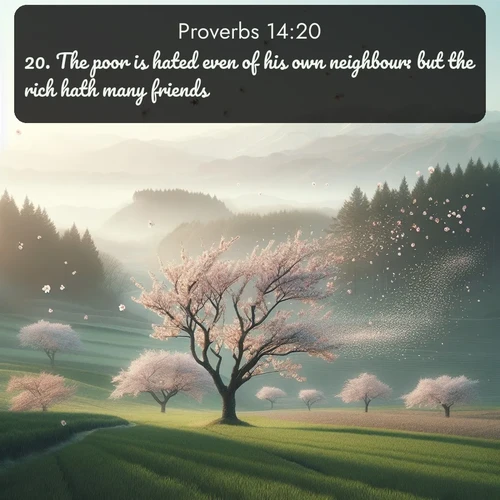 citation biblique : 20. The poor is hated even of his own neighbour: but the rich hath many friends.
 sur fond image nature