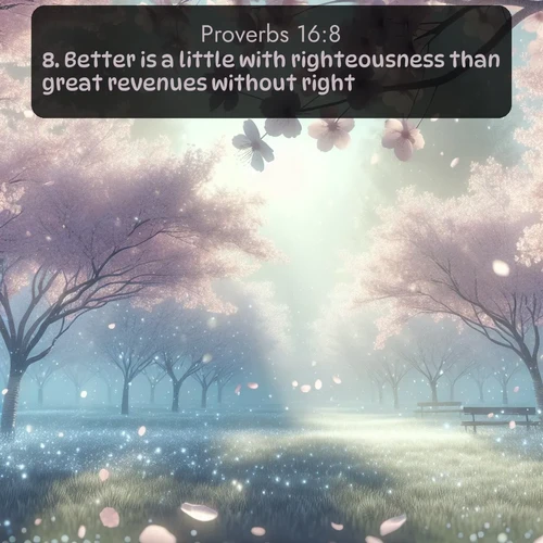 citation biblique : 8. Better is a little with righteousness than great revenues without right.
 sur fond image nature