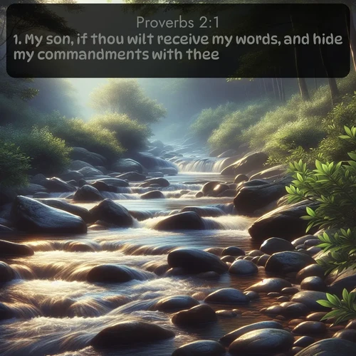 citation biblique : 1. My son, if thou wilt receive my words, and hide my commandments with thee;
 sur fond image nature