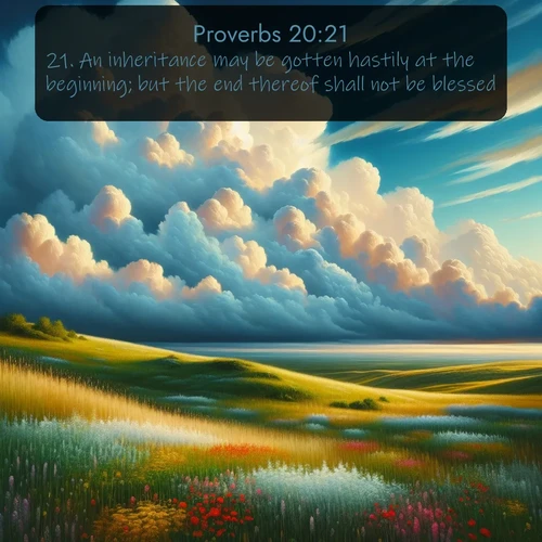 citation biblique : 21. An inheritance may be gotten hastily at the beginning; but the end thereof shall not be blessed.
 sur fond image nature