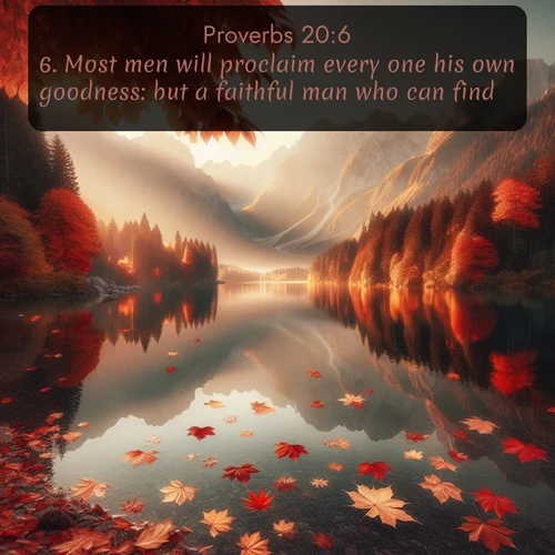 citation biblique : 6. Most men will proclaim every one his own goodness: but a faithful man who can find?
 sur fond image nature
