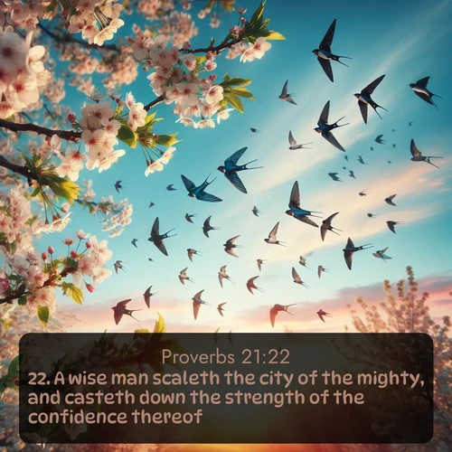 citation biblique : 22. A wise man scaleth the city of the mighty, and casteth down the strength of the confidence thereof.
 sur fond image nature
