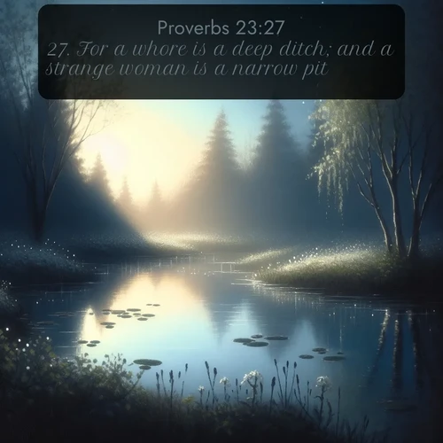 citation biblique : 27. For a whore is a deep ditch; and a strange woman is a narrow pit.
 sur fond image nature