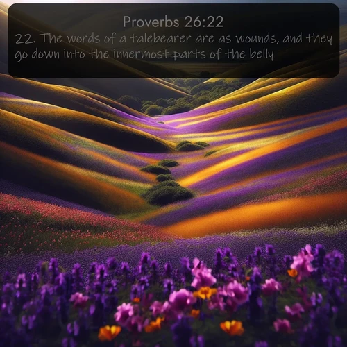 citation biblique : 22. The words of a talebearer are as wounds, and they go down into the innermost parts of the belly.
 sur fond image nature
