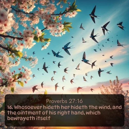 citation biblique : 16. Whosoever hideth her hideth the wind, and the ointment of his right hand, which bewrayeth itself.
 sur fond image nature