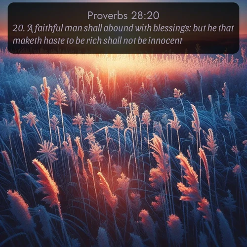 citation biblique : 20. A faithful man shall abound with blessings: but he that maketh haste to be rich shall not be innocent.
 sur fond image nature