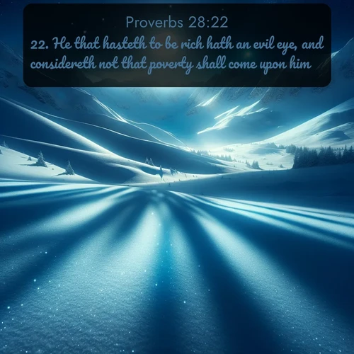 citation biblique : 22. He that hasteth to be rich hath an evil eye, and considereth not that poverty shall come upon him.
 sur fond image nature