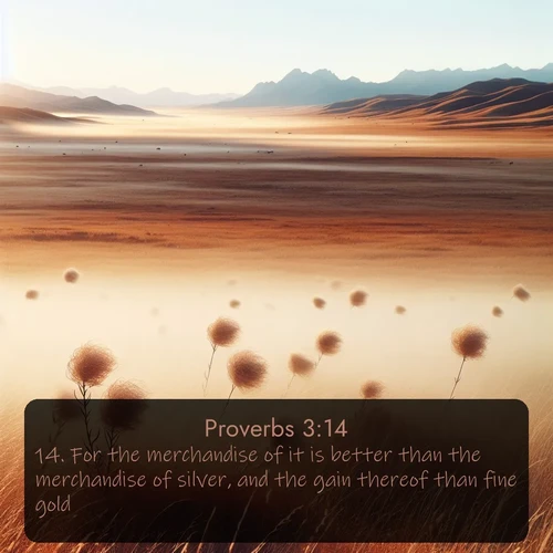 citation biblique : 14. For the merchandise of it is better than the merchandise of silver, and the gain thereof than fine gold.
 sur fond image nature