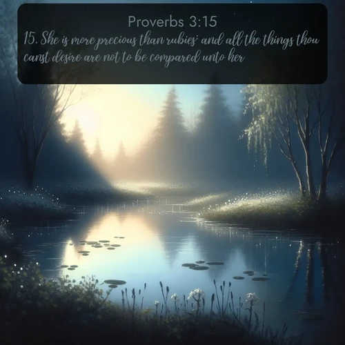 citation biblique : 15. She is more precious than rubies: and all the things thou canst desire are not to be compared unto her.
 sur fond image nature