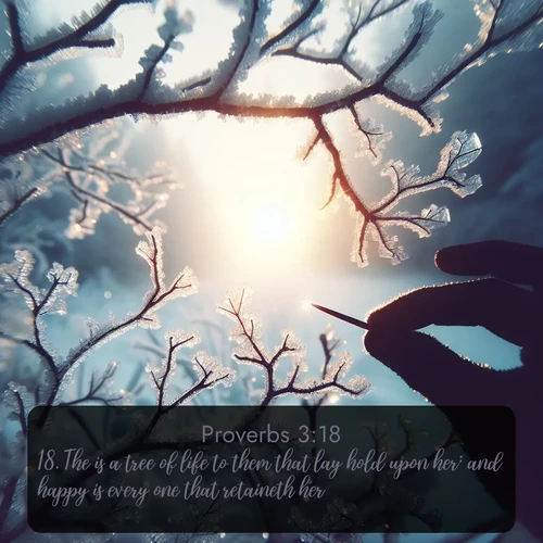 citation biblique : 18. The is a tree of life to them that lay hold upon her: and happy is every one that retaineth her.
 sur fond image nature
