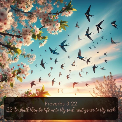 citation biblique : 22. So shall they be life unto thy soul, and grace to thy neck.
 sur fond image nature