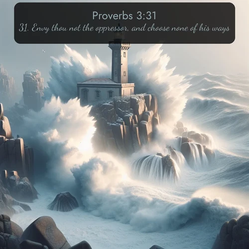 citation biblique : 31. Envy thou not the oppressor, and choose none of his ways.
 sur fond image nature