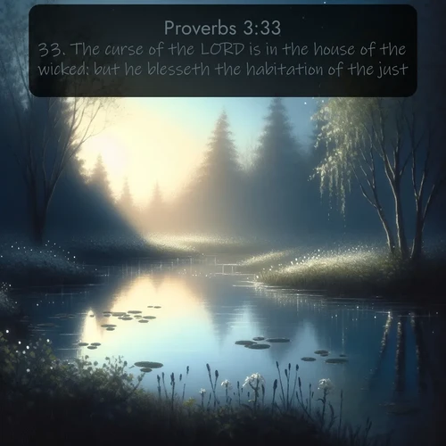 citation biblique : 33. The curse of the LORD is in the house of the wicked: but he blesseth the habitation of the just.
 sur fond image nature