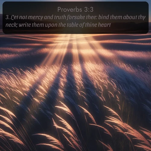 citation biblique : 3. Let not mercy and truth forsake thee: bind them about thy neck; write them upon the table of thine heart:
 sur fond image nature