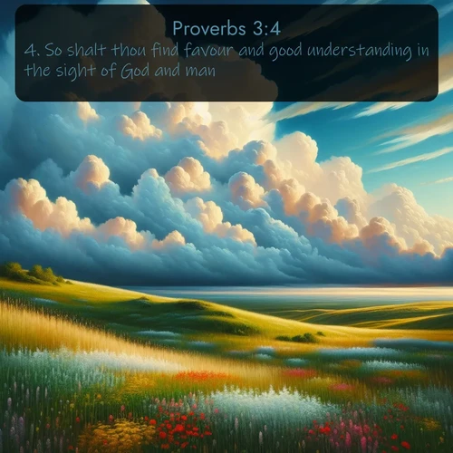 citation biblique : 4. So shalt thou find favour and good understanding in the sight of God and man.
 sur fond image nature
