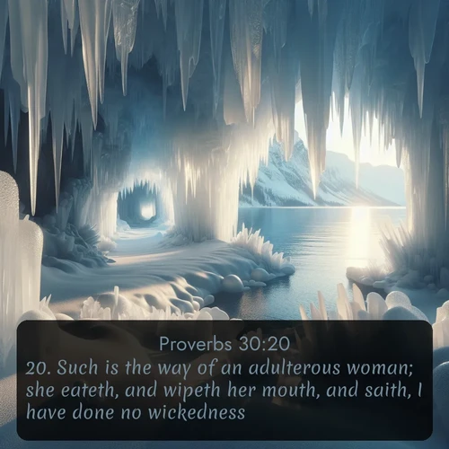 citation biblique : 20. Such is the way of an adulterous woman; she eateth, and wipeth her mouth, and saith, I have done no wickedness.
 sur fond image nature