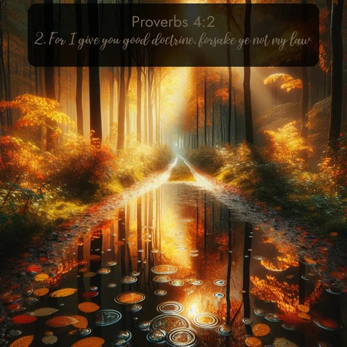 citation biblique : 2. For I give you good doctrine, forsake ye not my law.
 sur fond image nature