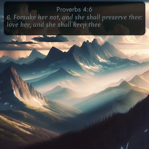 citation biblique : 6. Forsake her not, and she shall preserve thee: love her, and she shall keep thee.
 sur fond image nature