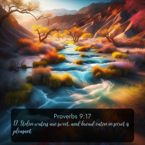 citation biblique : 17. Stolen waters are sweet, and bread eaten in secret is pleasant.
 sur fond image nature