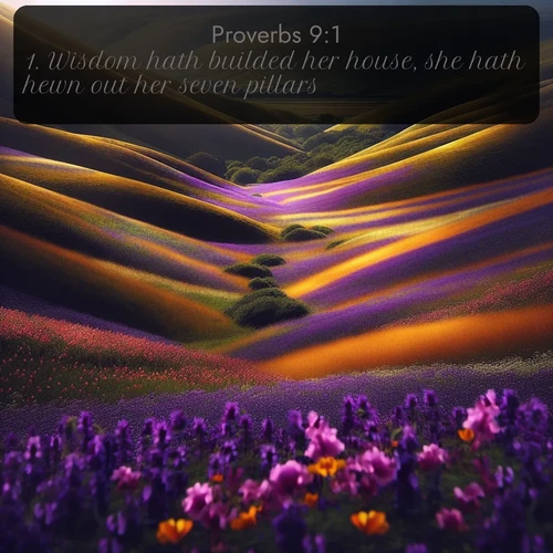 citation biblique : 1. Wisdom hath builded her house, she hath hewn out her seven pillars:
 sur fond image nature
