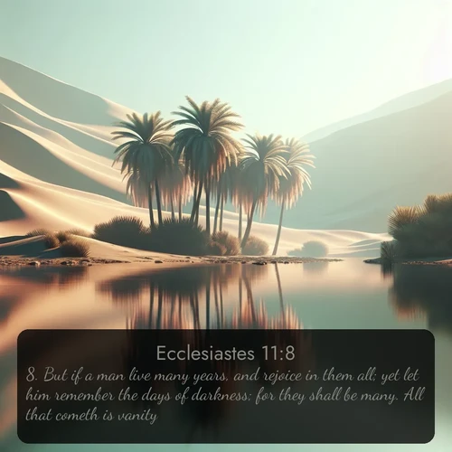 citation biblique : 8. But if a man live many years, and rejoice in them all; yet let him remember the days of darkness; for they shall be many. All that cometh is vanity.
 sur fond image nature