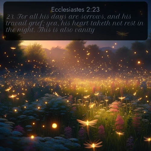 citation biblique : 23. For all his days are sorrows, and his travail grief; yea, his heart taketh not rest in the night. This is also vanity.
 sur fond image nature